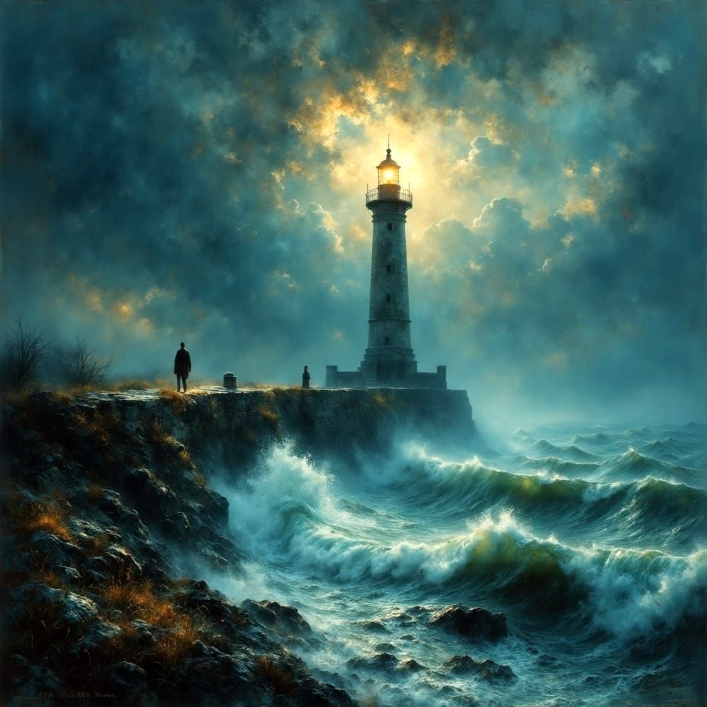 Lighthouse Keeper Against Raging Storm: Matte Painting