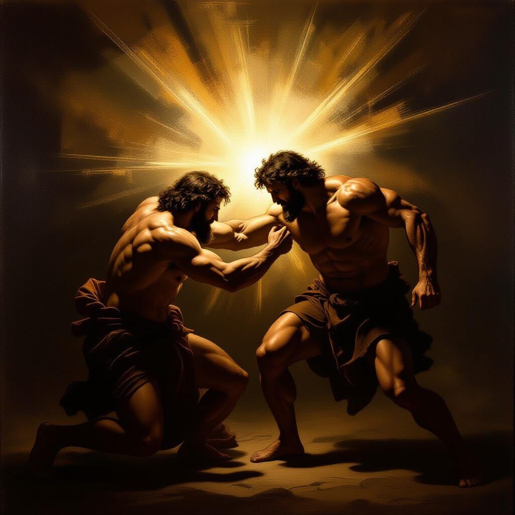 Divine Struggle: Jacob Wrestles with God in Chiaroscuro