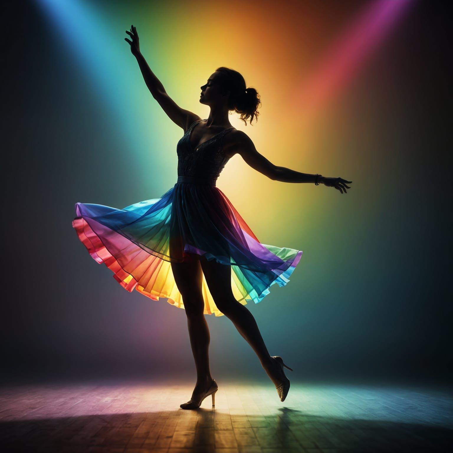 Rainbow Dancer Silhouette in Spotlight