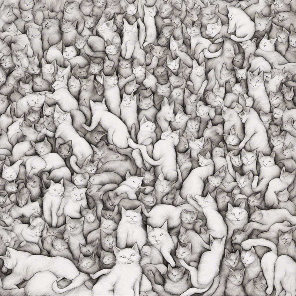 Detailed Pencil Sketch of Jumping Cats