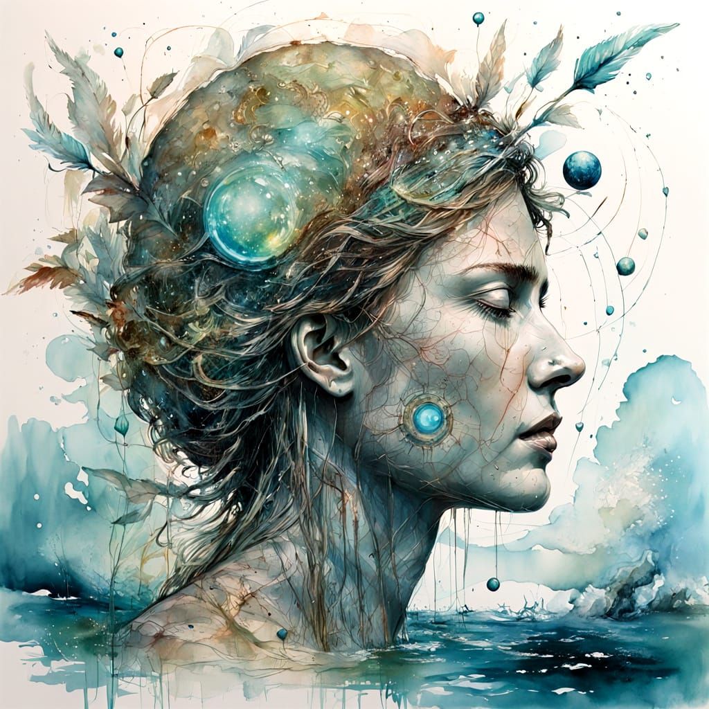 Colossal Stone Head in Bioluminescent Ocean Under Twin Moons