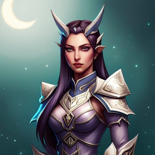 Moon Elf Cleric Portrait in Starry Armor