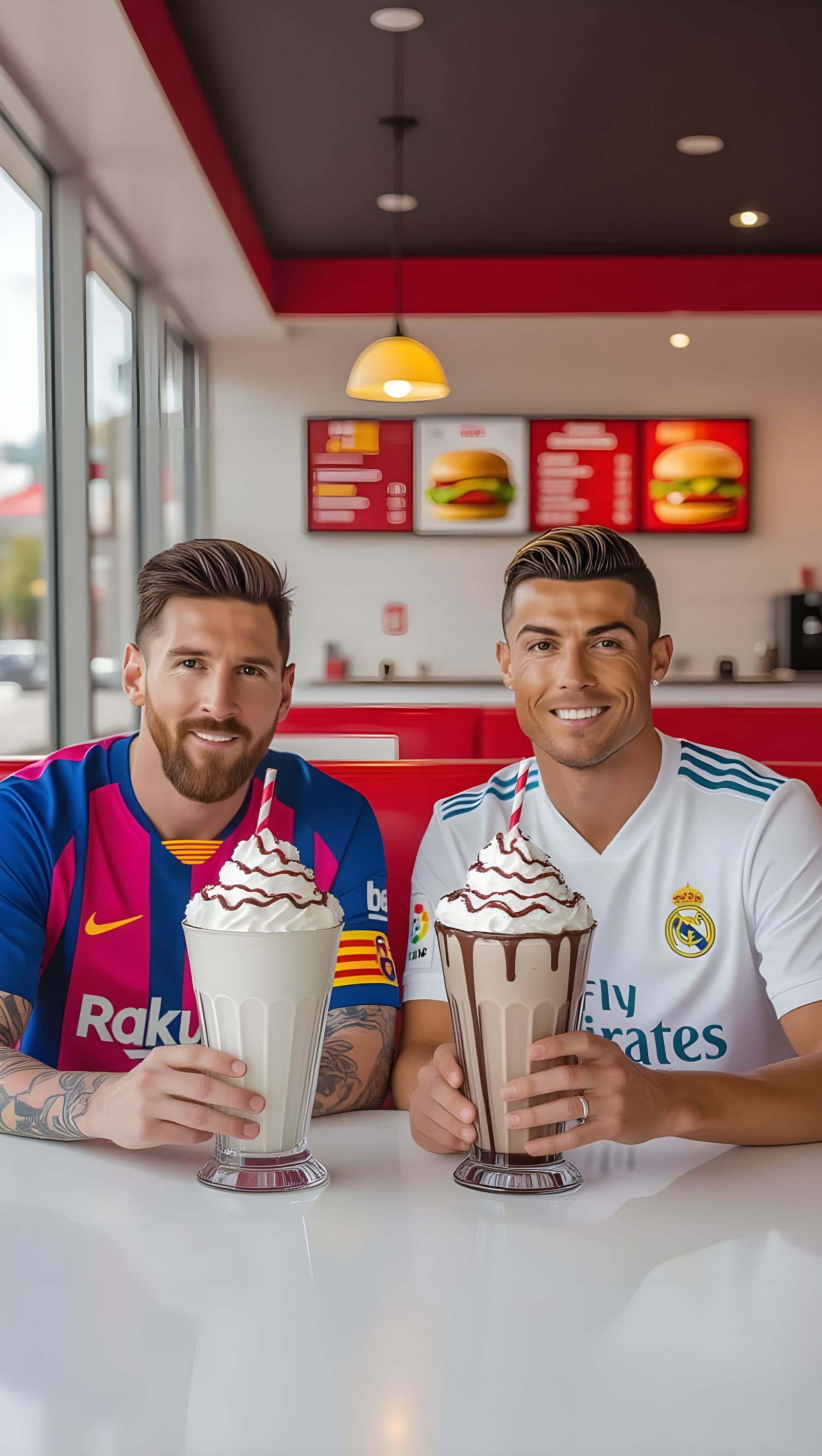 Messi and Ronaldo Enjoy Fast Food in a Futuristic Diner