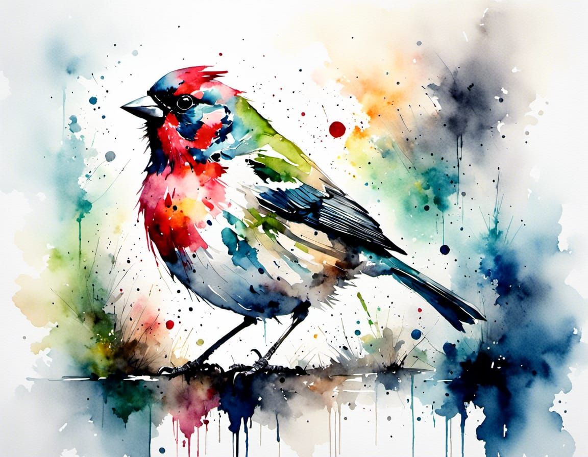 Finch in Antique Watercolor Style