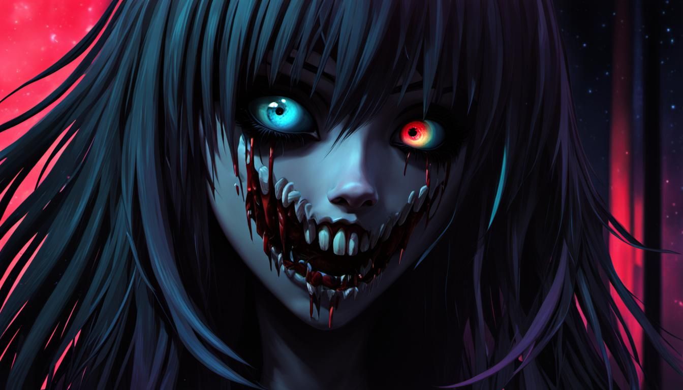Distorted Anime Woman in Glitchcore Style