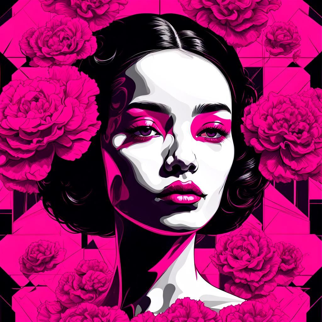 Pop Art Baby with Carnations in Bauhaus Style