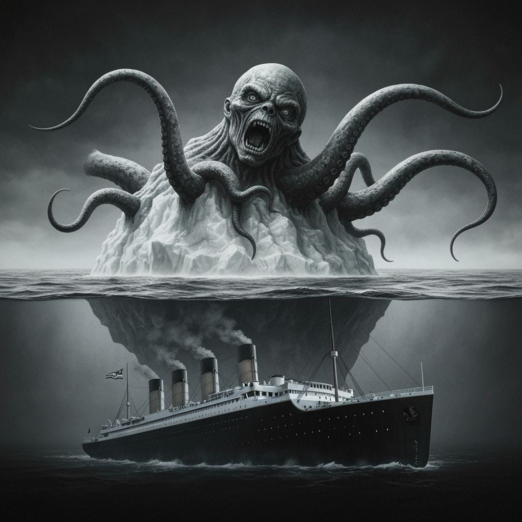 Eldritch Horror Iceberg Sinks Titanic in Vintage Photo