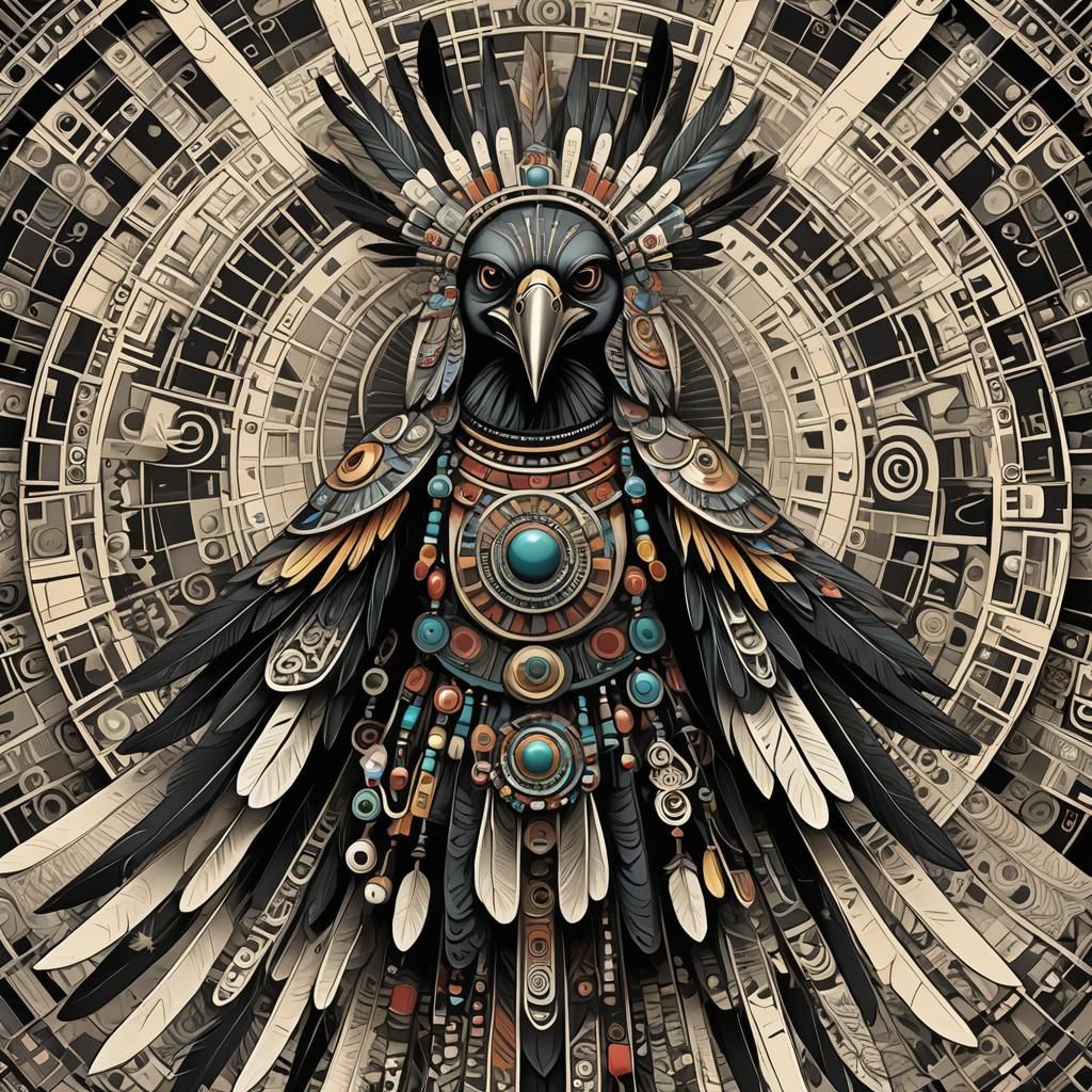 Crow Mother Kachina Abstract Vector Fractal Design