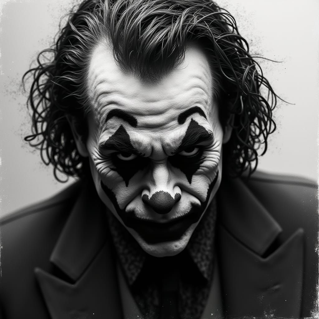 Gritty Joker Portrait in Film Noir Style