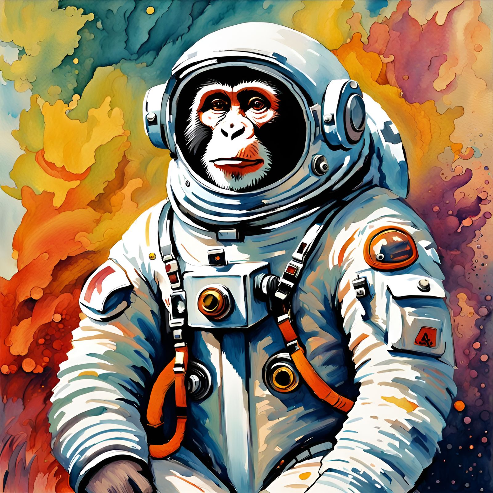 Cosmonaut Monkey in Impressionist Gouache Style