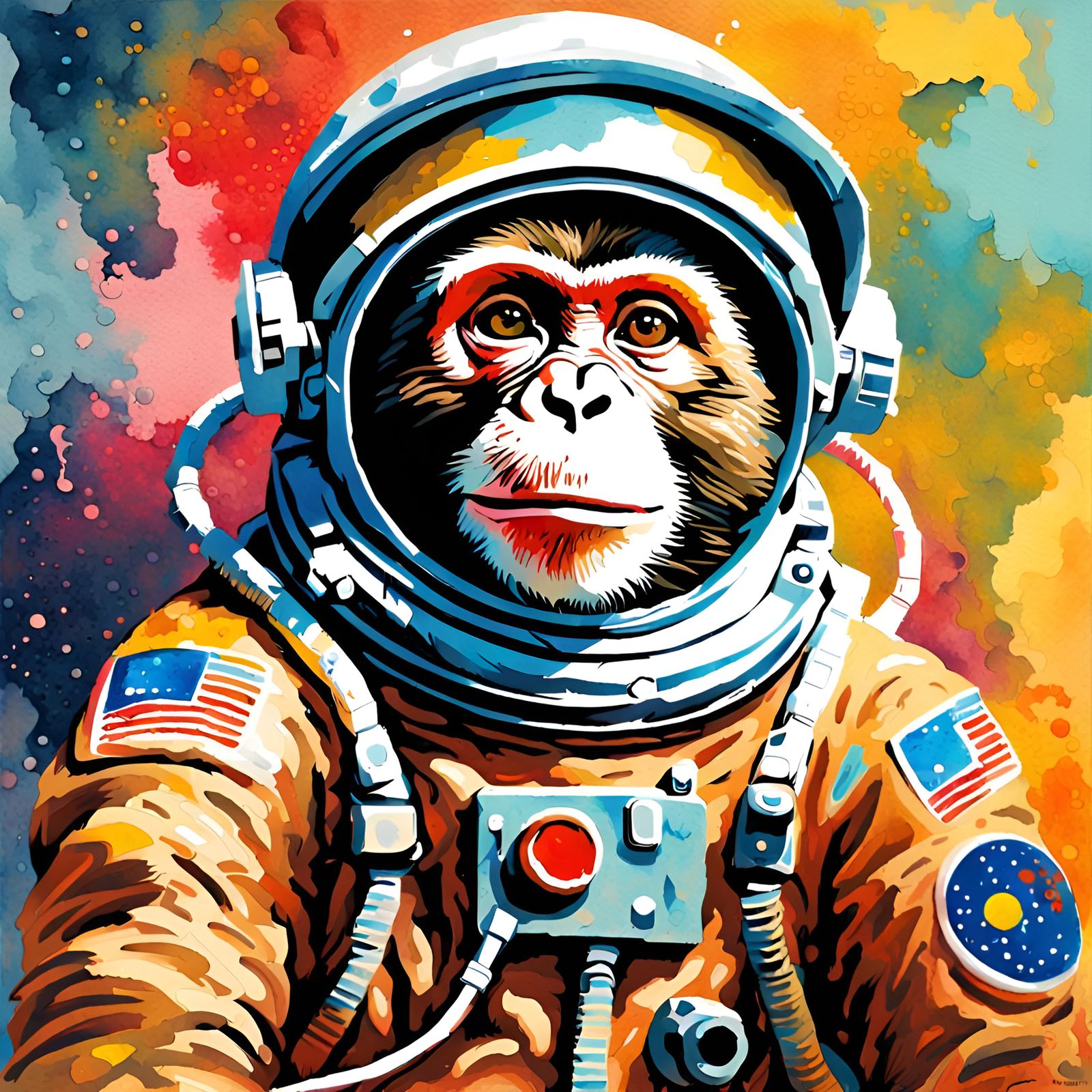 Cosmonaut Monkey in Gouache Watercolor Style