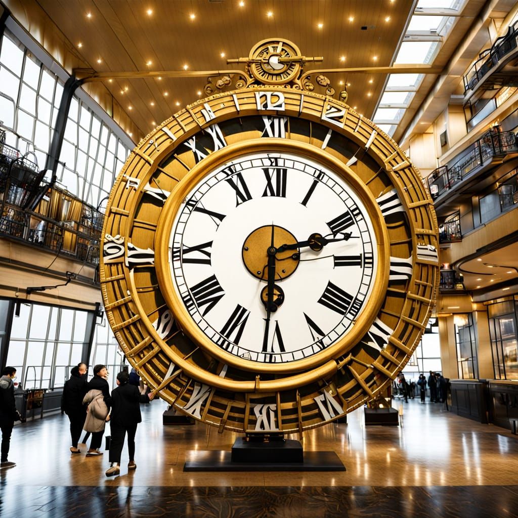 Golden Ship Adorned with Majestic Clocks in an Art Deco Styl...