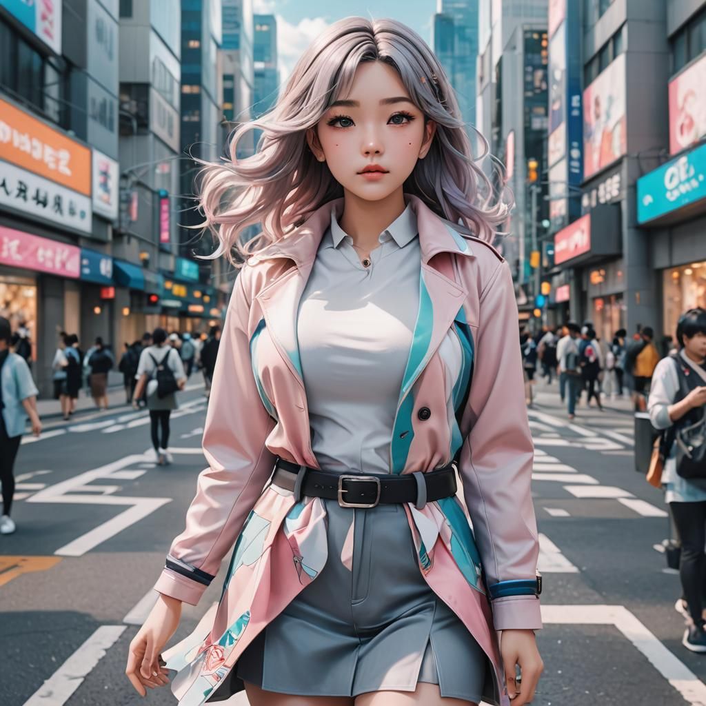 Stylish Woman in Cityscape: 3D Anime Art