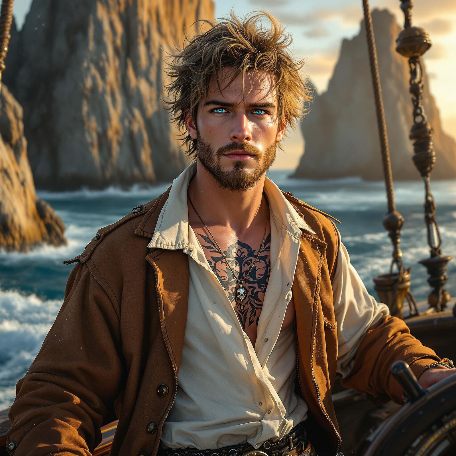 A Pirate's Wise Gaze in the Golden Dawn Light