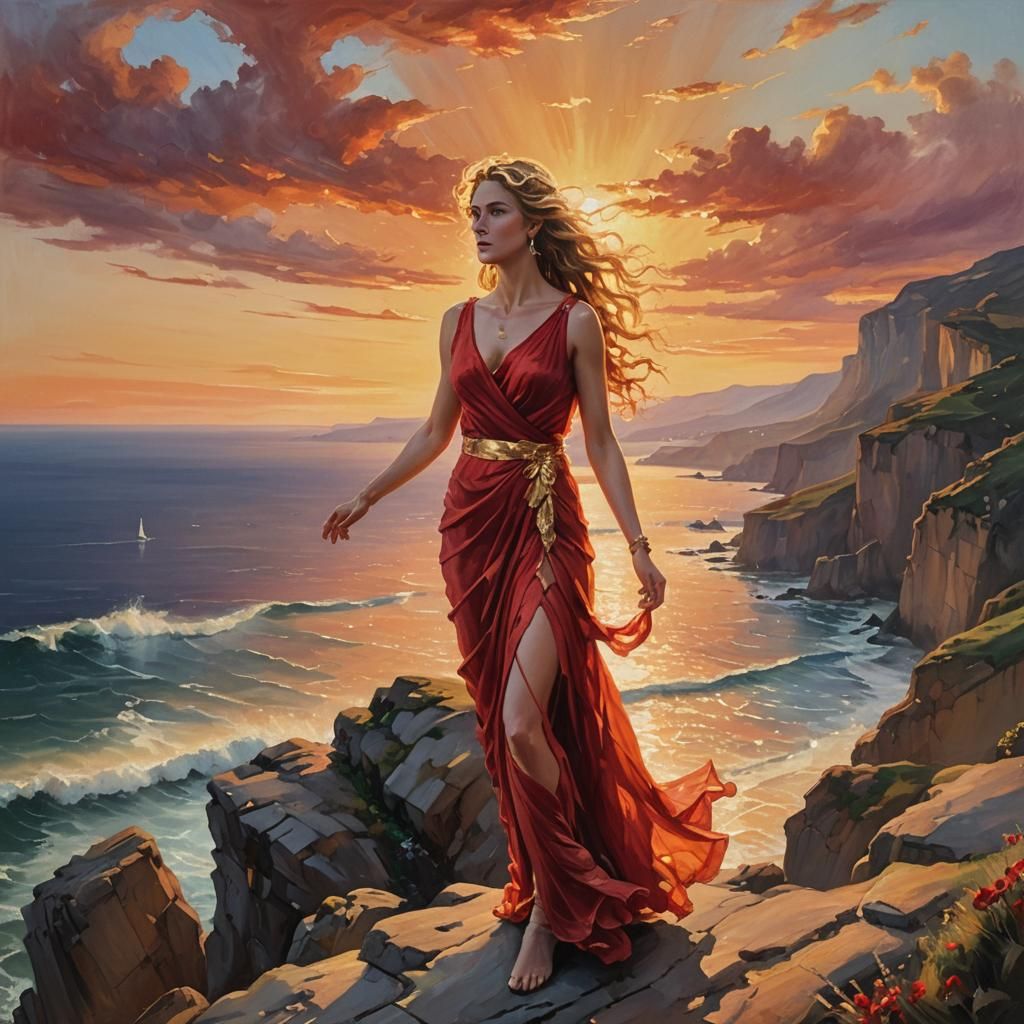 Helen of Troy in Glowing Sunset Oil Painting