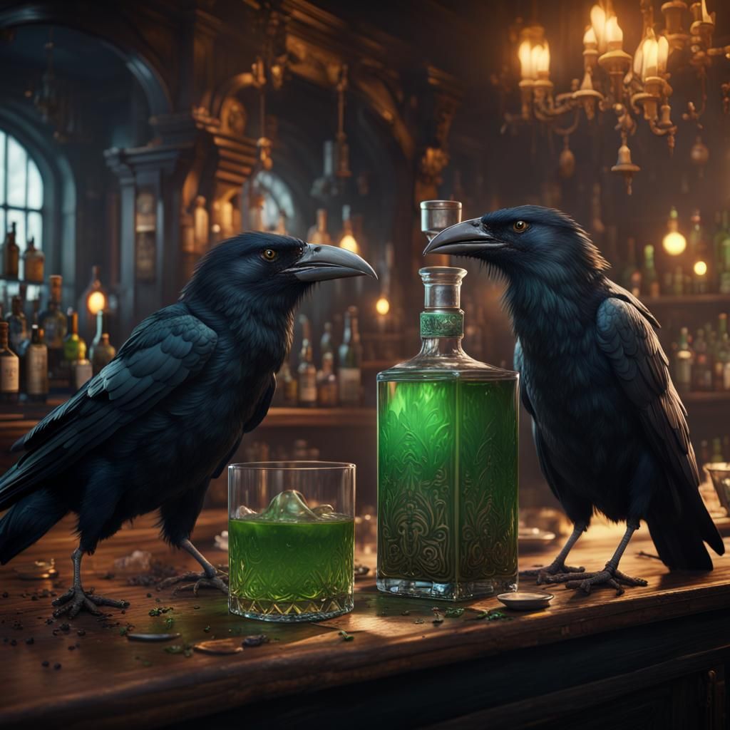 Crows Drinking Absinthe: Detailed Matte Painting