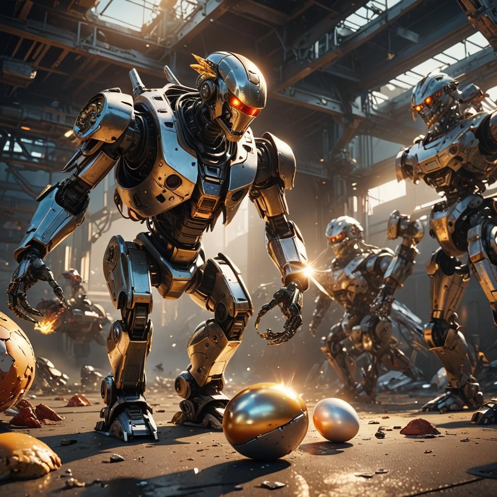 Sci-Fi Robot Chicken Battle in 3D