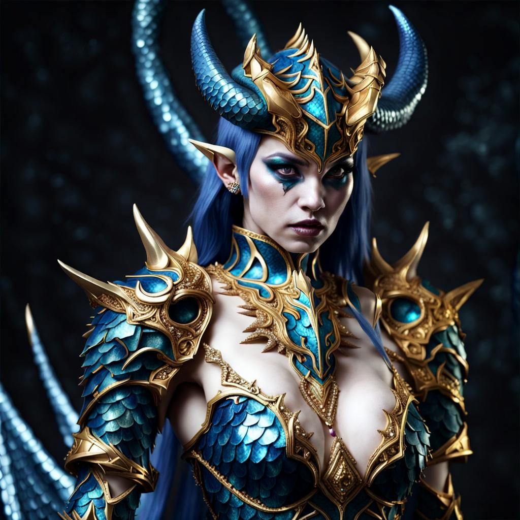 Evil Demon Woman in Dragon Scale Armor
