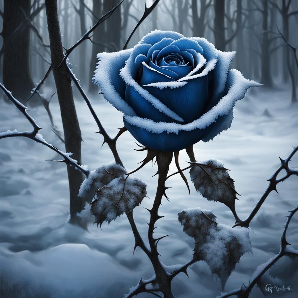 Icy Blue Rose in Gothic Forest