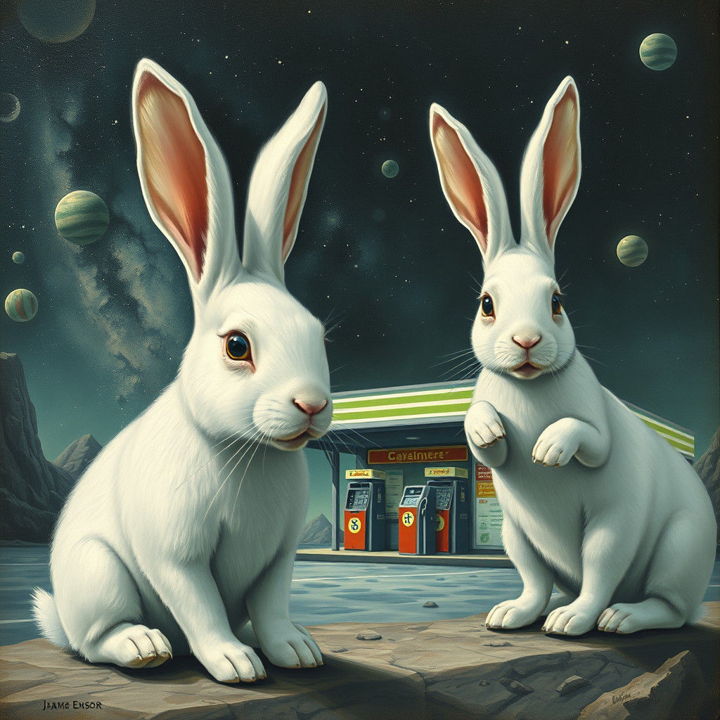 Rabbits at an Alien Gas Station: Expressionist Art