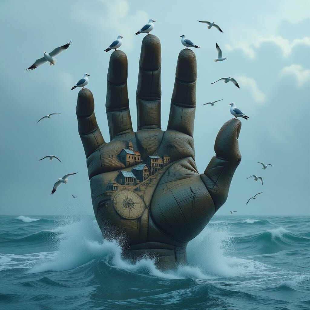 Giant Carved Hand Emerges from the Sea