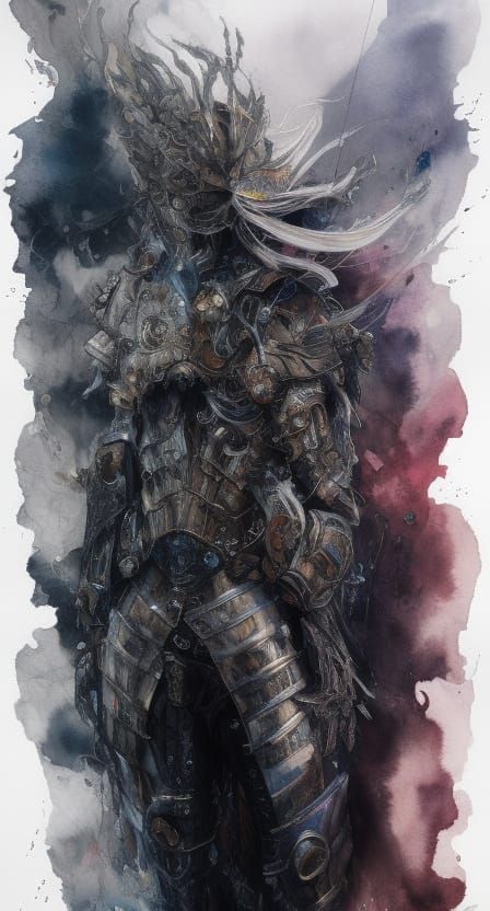 Intricate Armor in Ink Flow Style