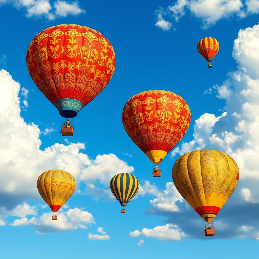Vibrant Hot Air Balloons in Whimsical Rococo Style