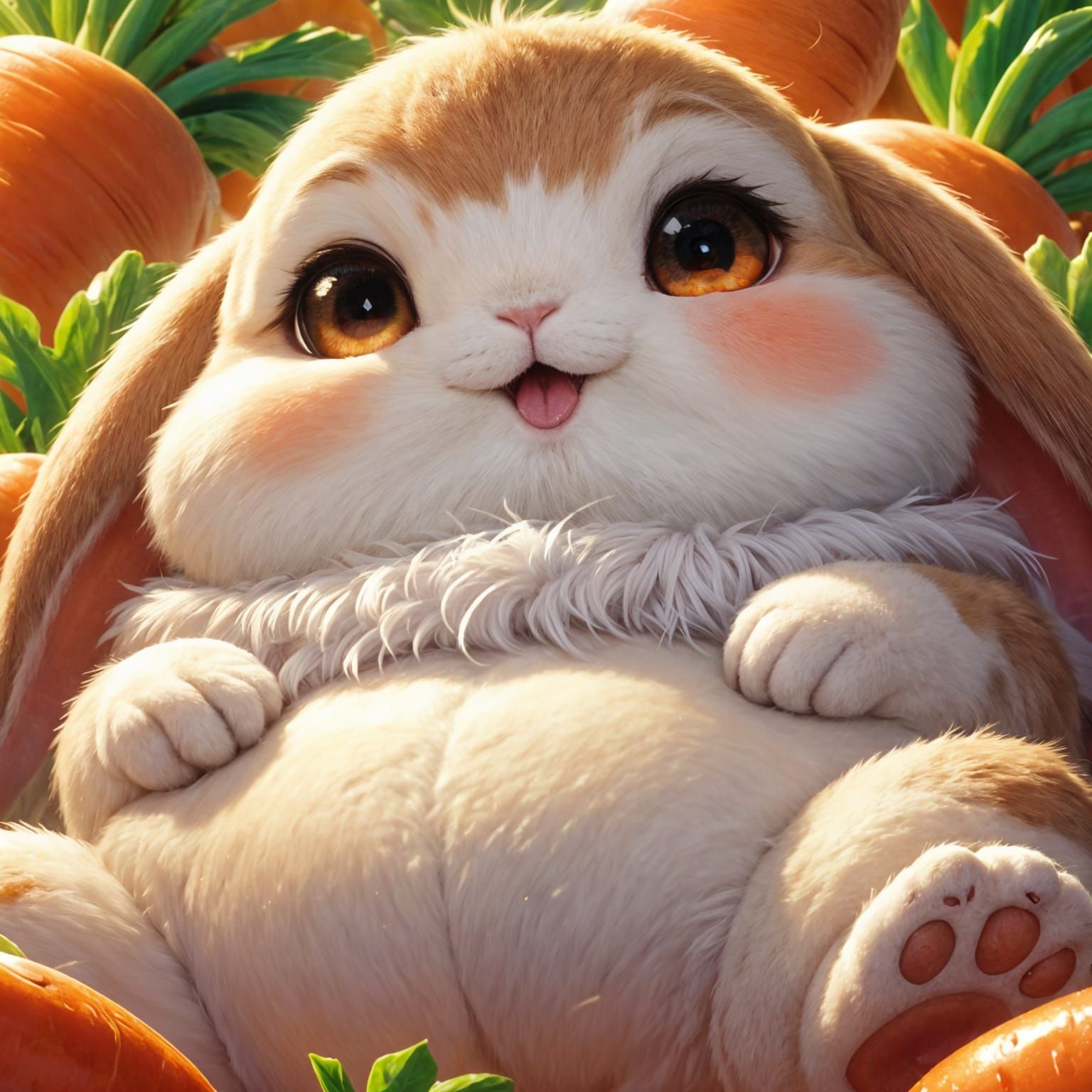 Anime-Inspired Rabbit Surrounded by Oversized Carrots in a V...