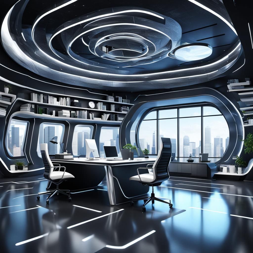 Futuristic Office Interior with Advanced Technology