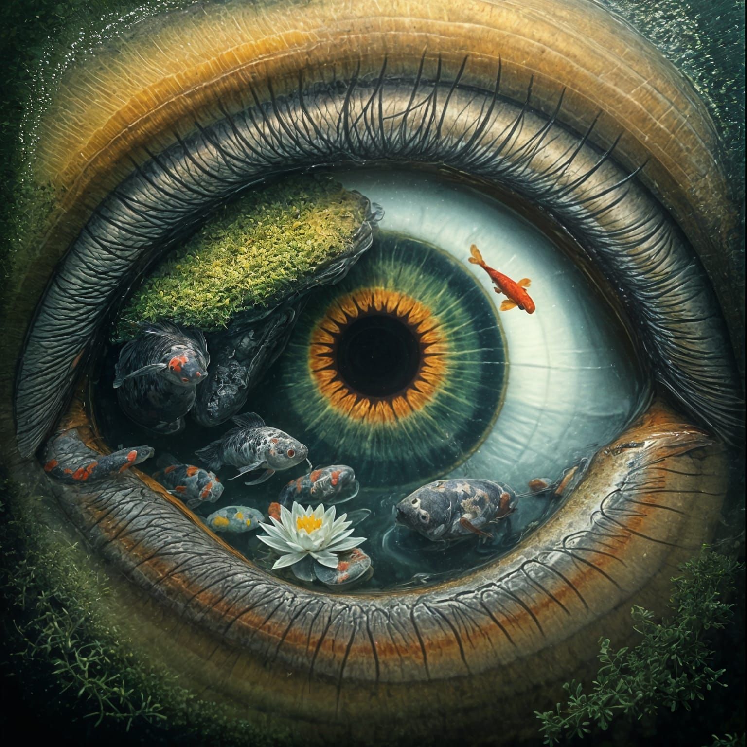 Mysterious Eye Peers into a Forgotten Koi Pond