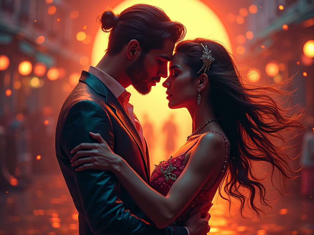 Salsa Dancers in Art Nouveau Style