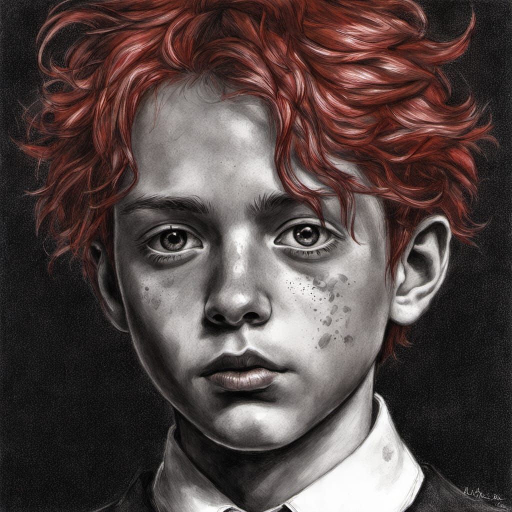 Expressive Charcoal Sketch of a Crying Boy