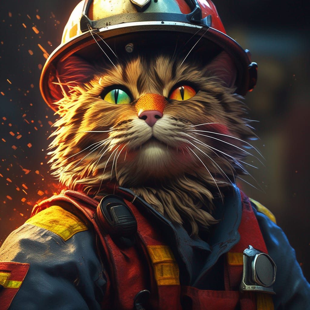 Hyperrealistic Cat Firefighter Concept Art