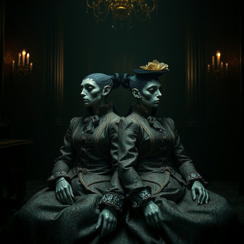 Victorian Siamese Twins in Atmospheric Lighting