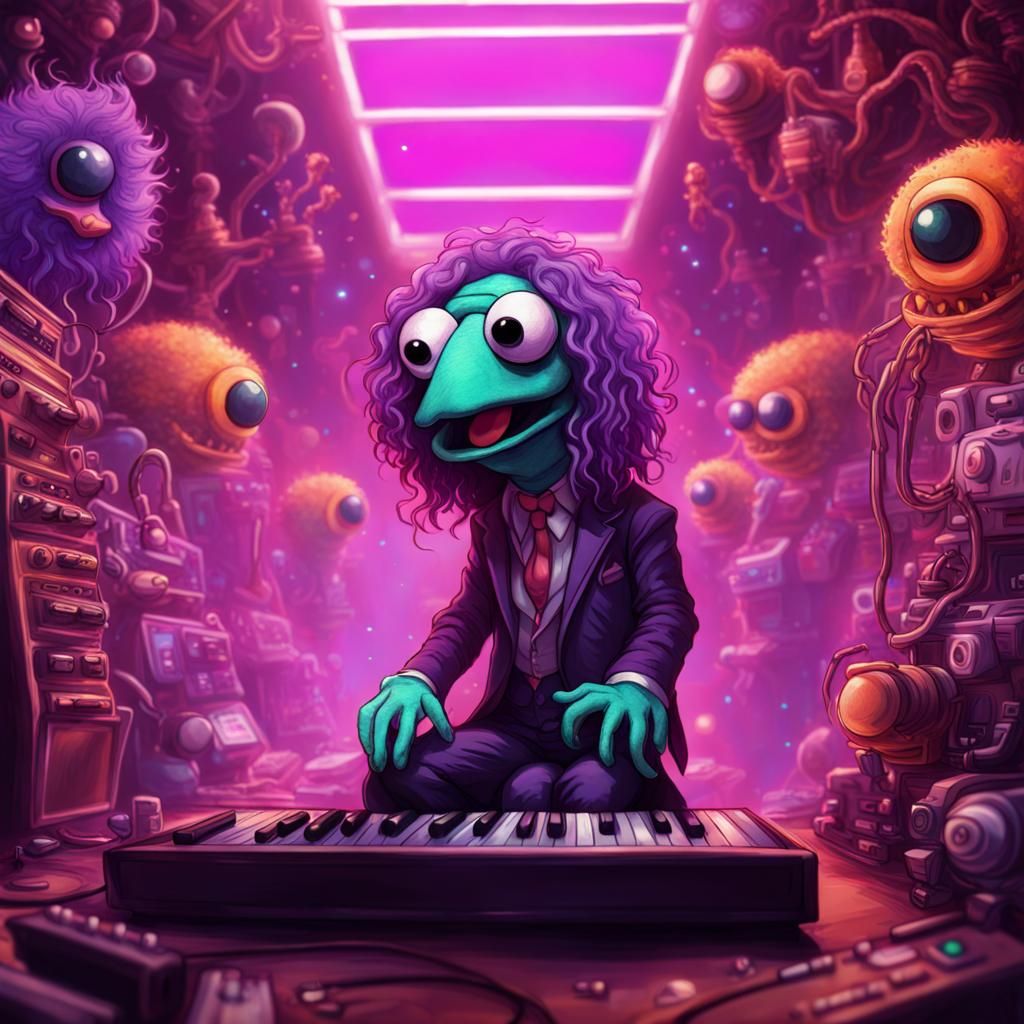Purple Chibi Lovecraftian Muppet with Synthesizers
