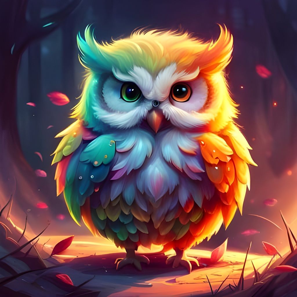 Rainbow Owl with Intricate Feathers