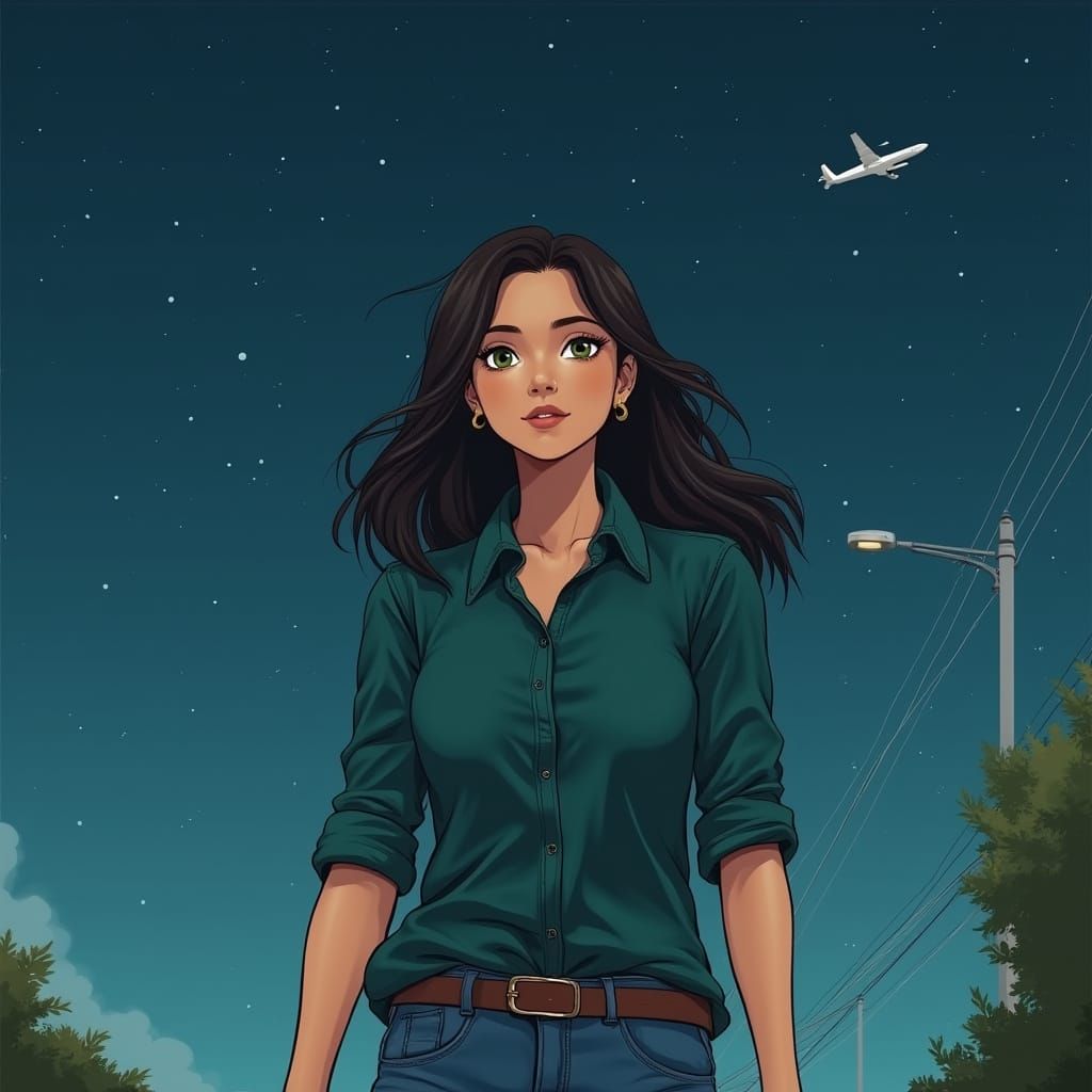 Asian Woman Walks Under Starry Night Sky