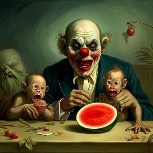 Zombie Clown Monkey Babies Feast: Horror Art