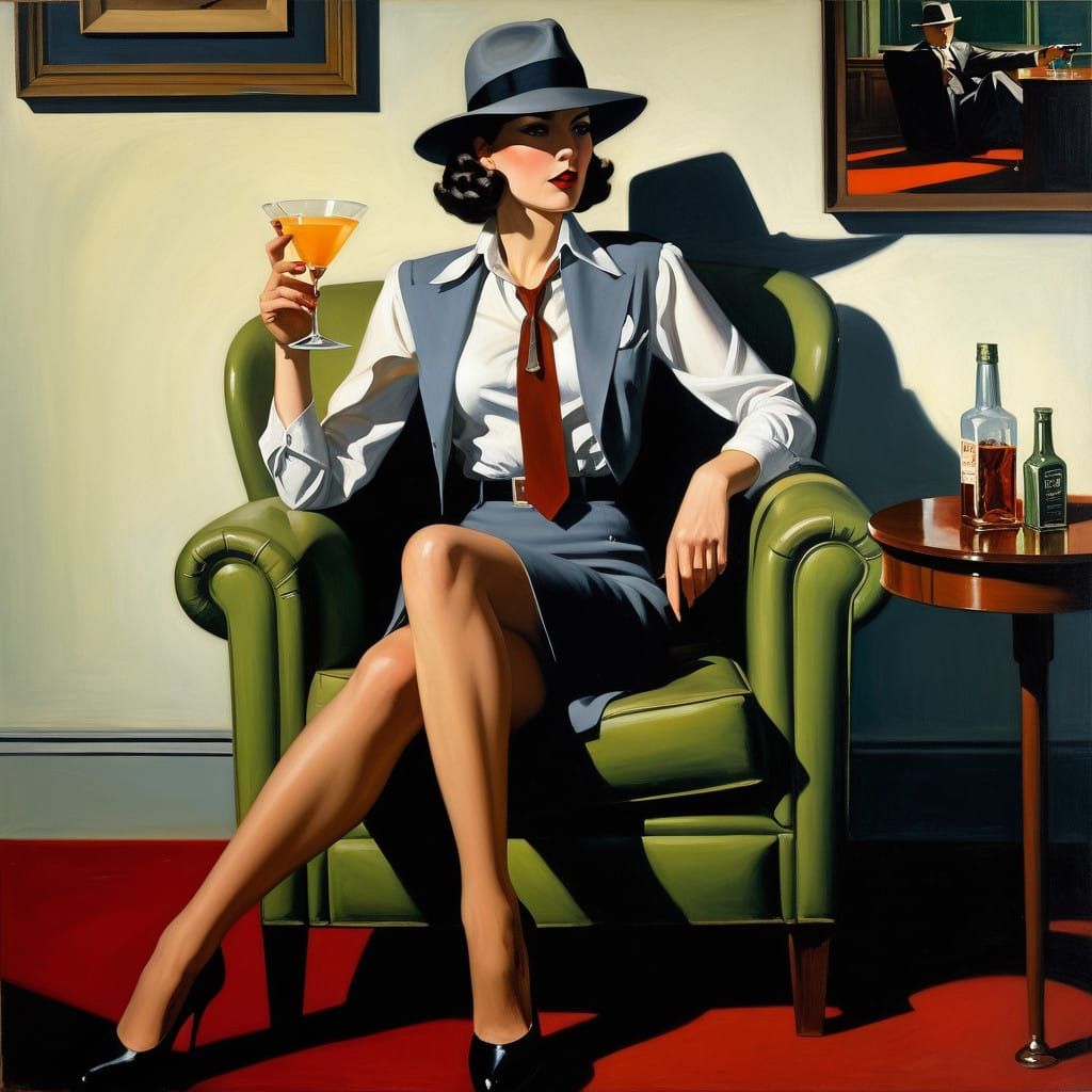 Sultry Femme Fatale in Film Noir Style