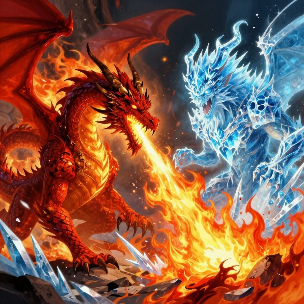 Dragon Fire vs Ice Elemental Fantasy Art