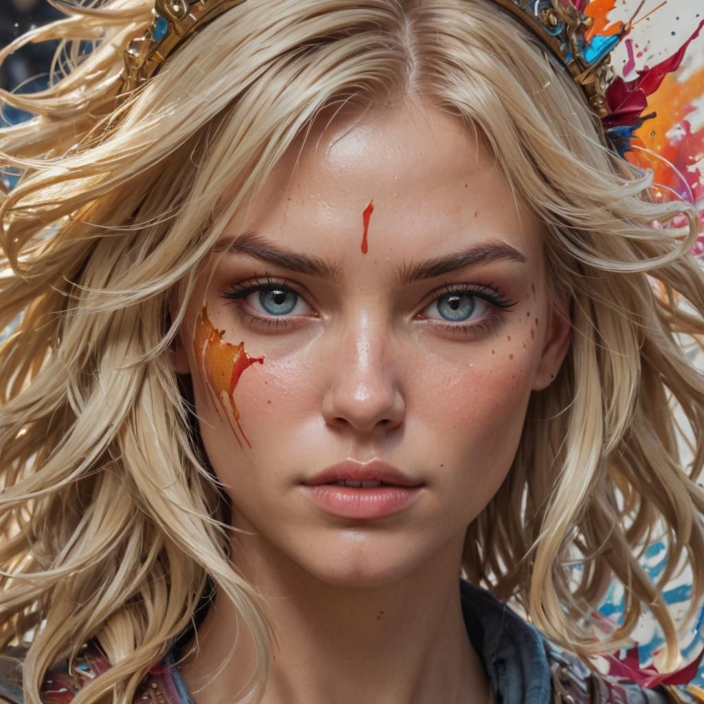 Blonde Warrior Portrait in Graffiti Art Style