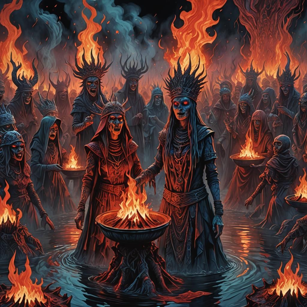 women and children occultists worshipping demons three