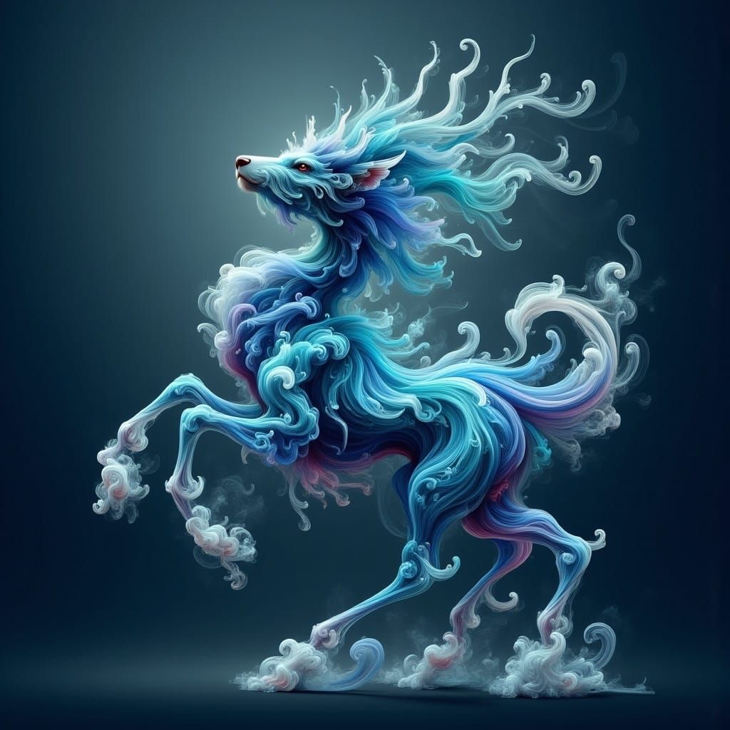 Ethereal Magic Flux Dragon Spirit Horse in Blues and Cyan