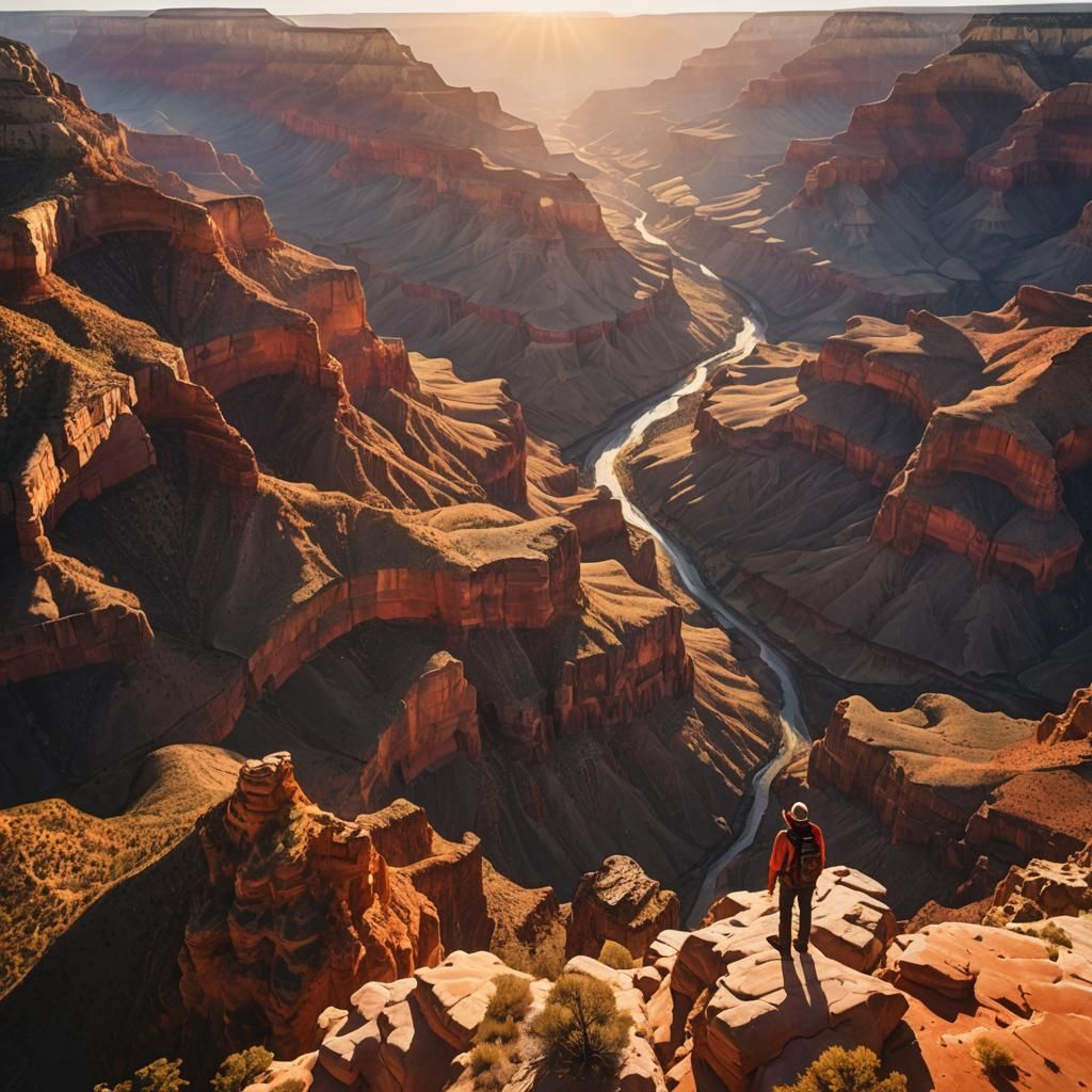 Grand Canyon Hiker at Majestic Sunrise