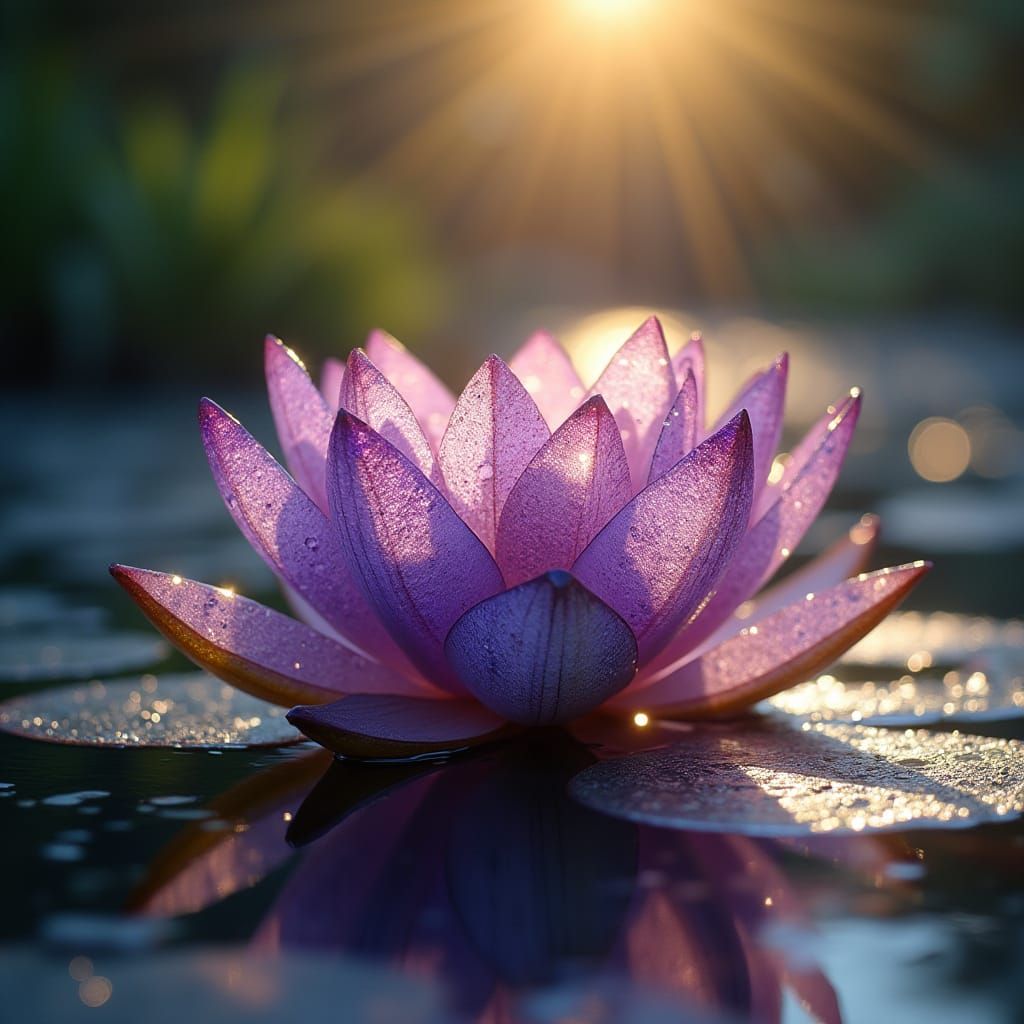 Crystal Lotus on Magical Lake Water