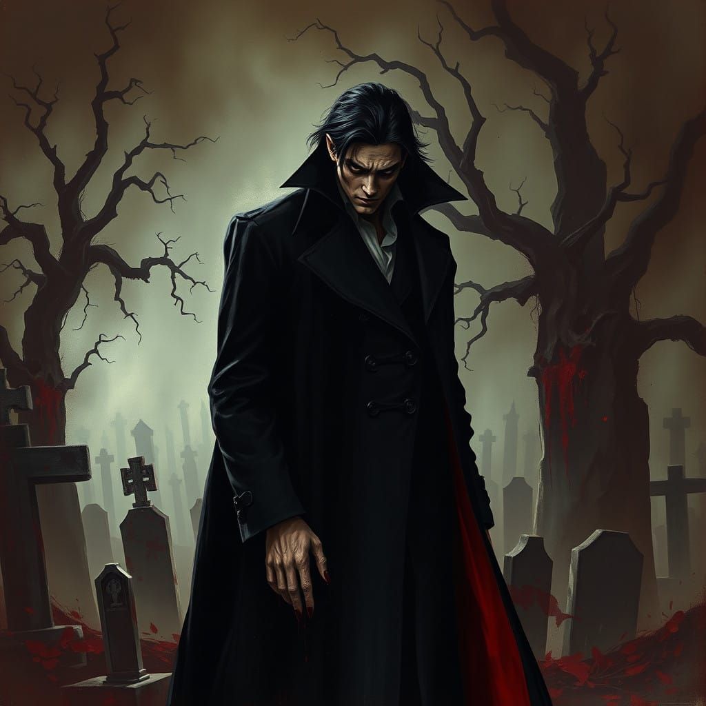 Ethereal Vampire Emerges from Shadows in Dramatic, Dark Art