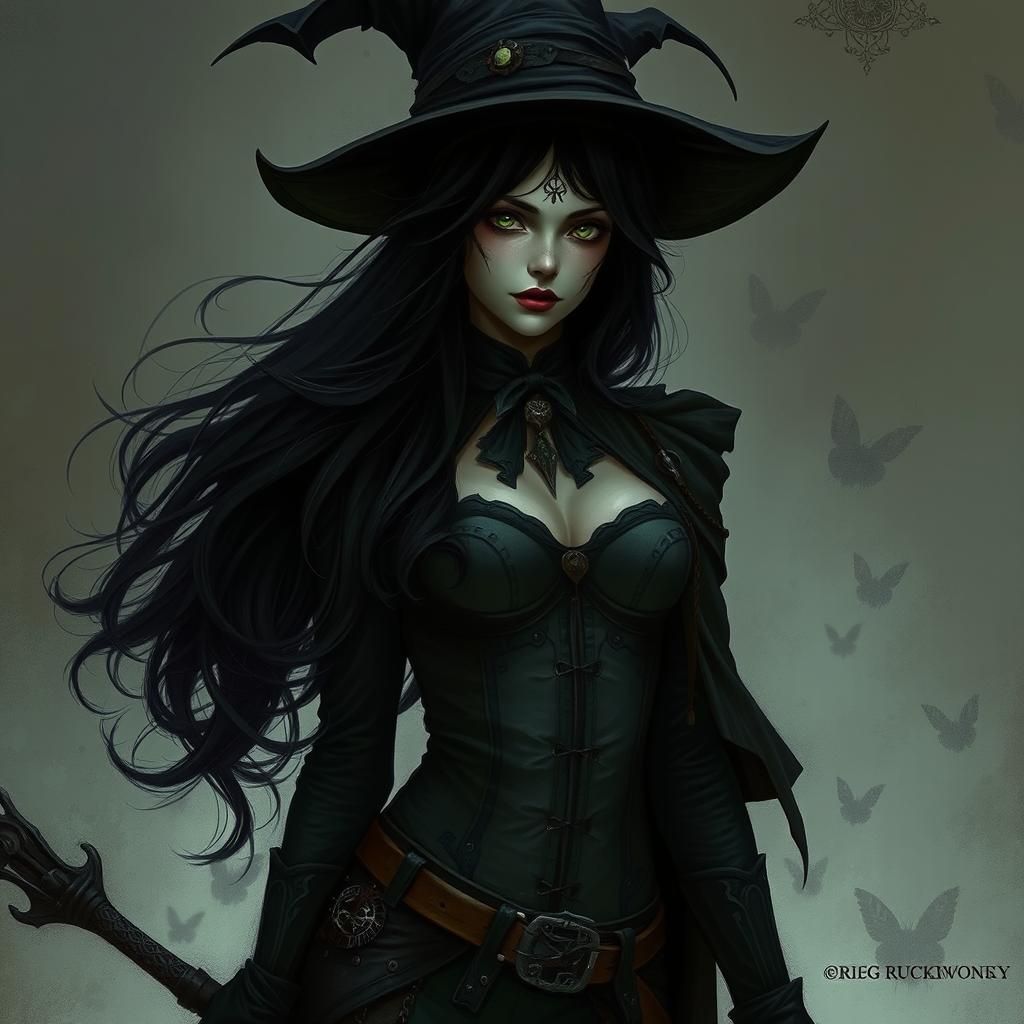Gothic Steampunk Witch with Green Eyes