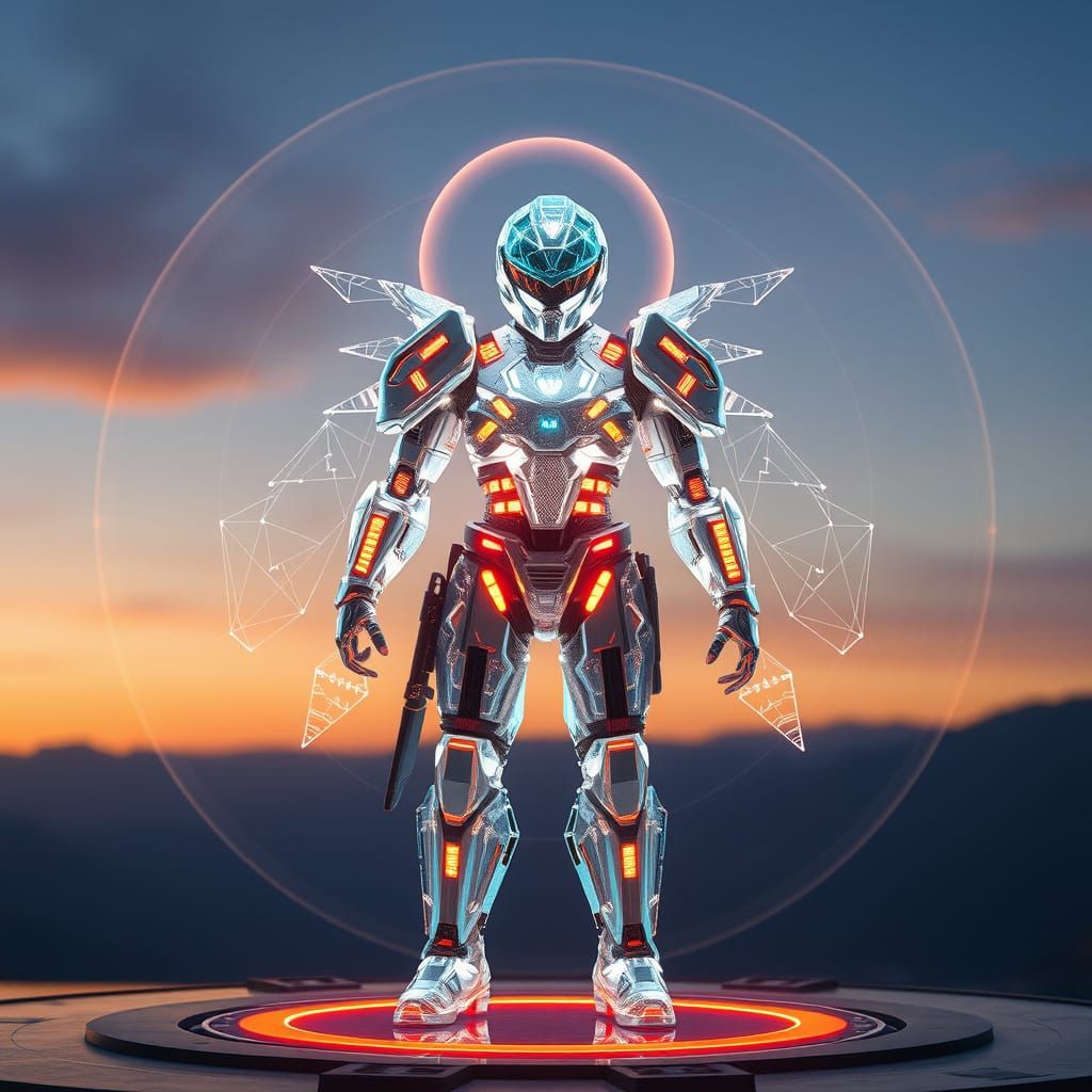 Futuristic Crystal Battlesuit with Holographic Display