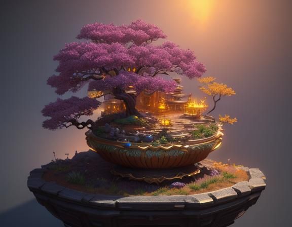 Crystal and Gold Bonsai Fantasy Concept Art