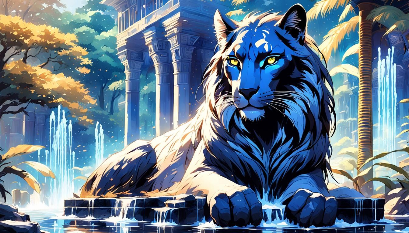 Majestic Puma in Egyptian Forest: 3D Anime Art